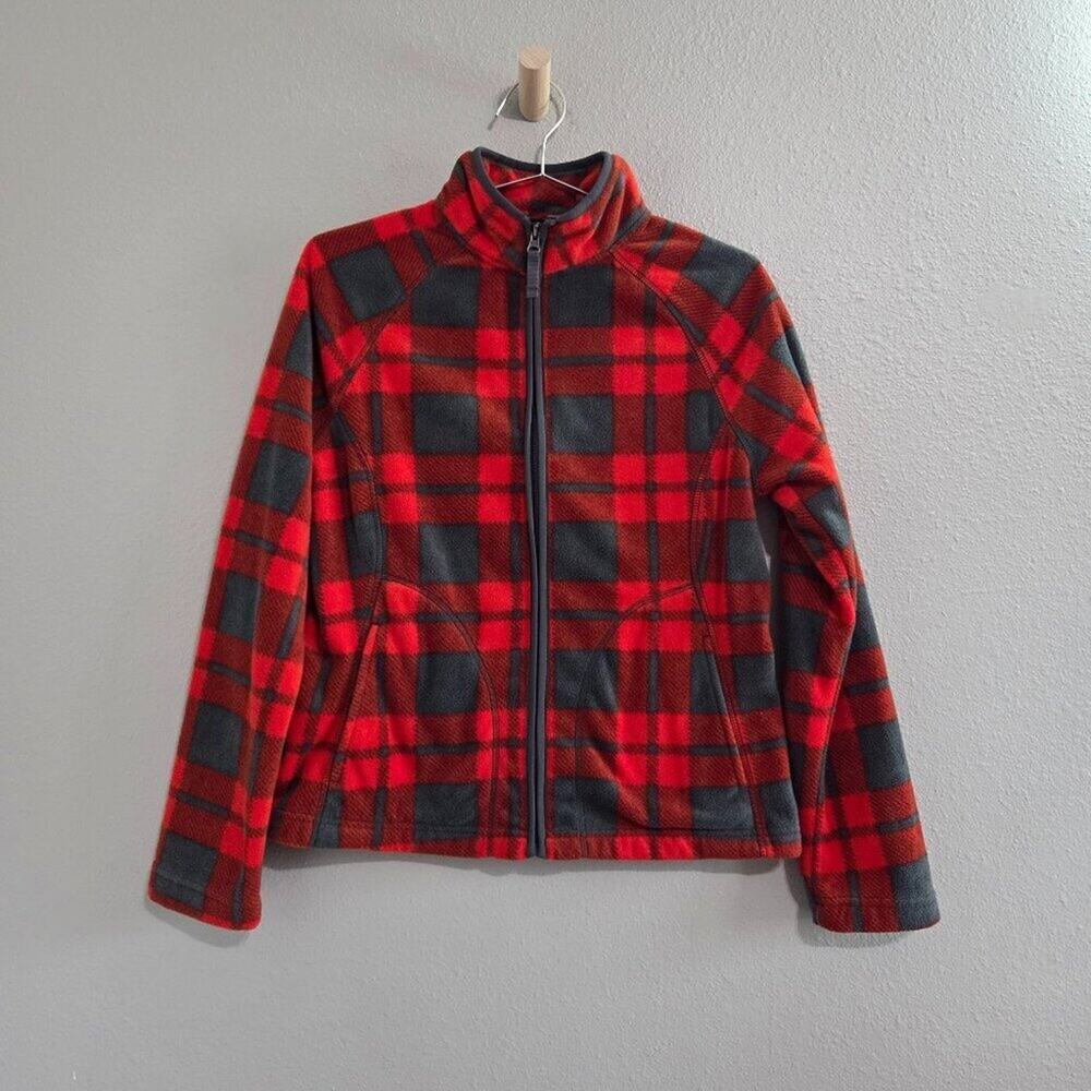 Merona Women's Red Plaid Full Zip Fleece Jacket Size Small Cozy Classic
